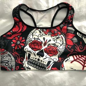 Rose sugar skull sports bra NWOT